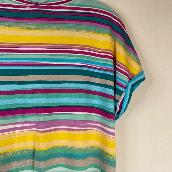WESTBOUND Petite Chasing Stripe Short Sleeve Button Detail V-Neck Top Size PXL - Picture 13 of 15